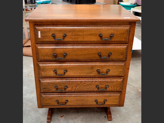 DARK OAK 5-DRAWER CHEST OF DRAWERS, 74 x 46 x 94cm