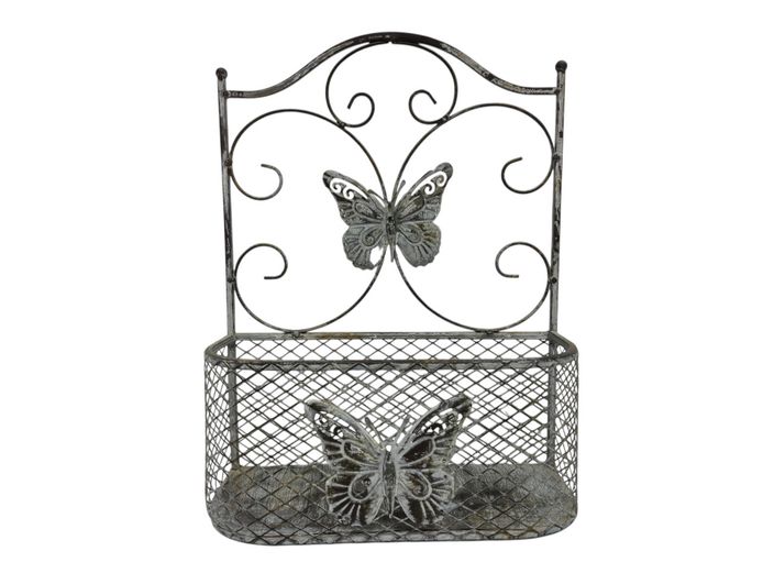 Shabby Chic Wrought Iron Butterfly Wall Planter / Mail Rack