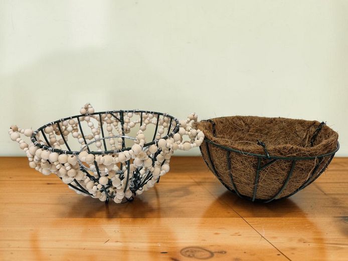 Vintage-Style Wire Hanging Plant Baskets with Wooden Beading & Coir Liner
