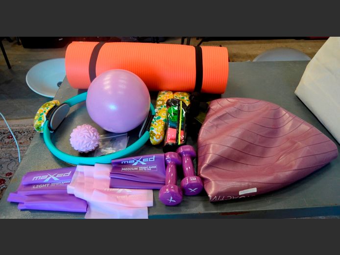 YOGA MAT, EXERCISE BALL, BANDS, etc