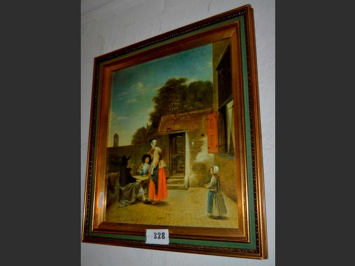 GILT FRAMED PRINT "DUTCH COURTYARD", 48.5 x 42cm