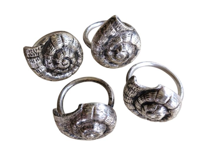 Vintage Set of Four Shell Shaped Pewter Napkin Rings