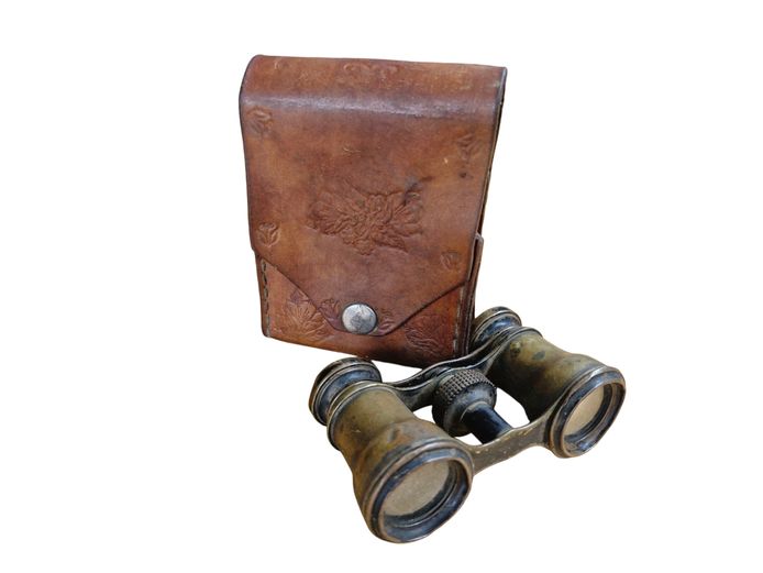 Antique Brass Theater Binoculars with Leather Pouch