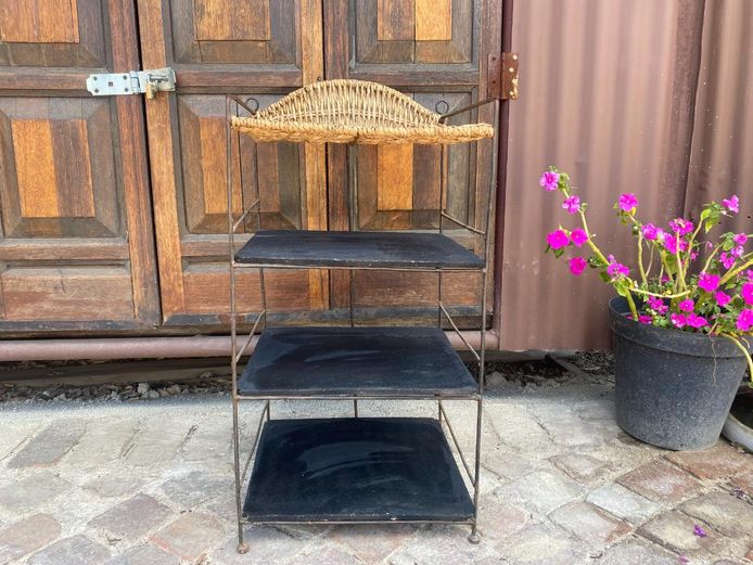 Rustic Iron and Wicker 4-Tier Display Shelf