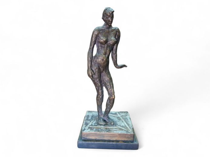 "Standing Nude" Bronze Sculpture on Wood Base