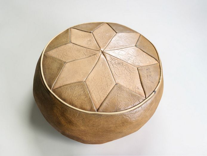 Tan Moroccan Style Leather Pouf Ottoman