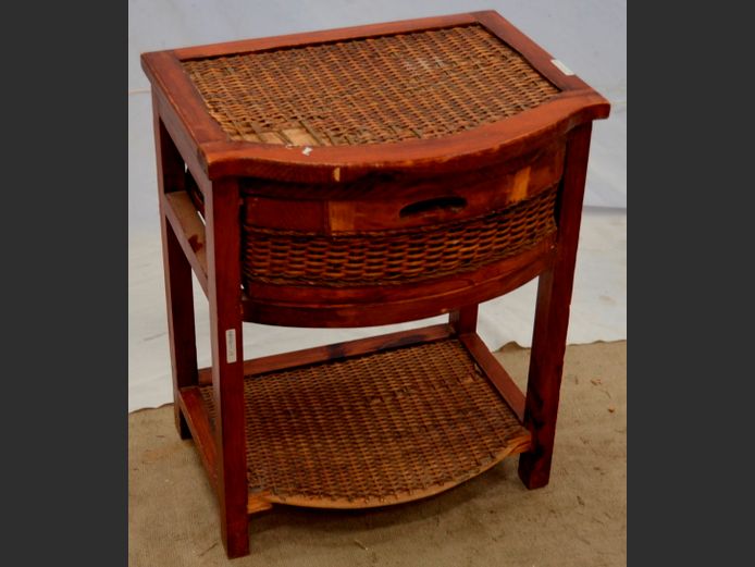 MAHOGANY & WICKER PEDESTAL, 48 x 38 x 59cm [Needs some restoration]