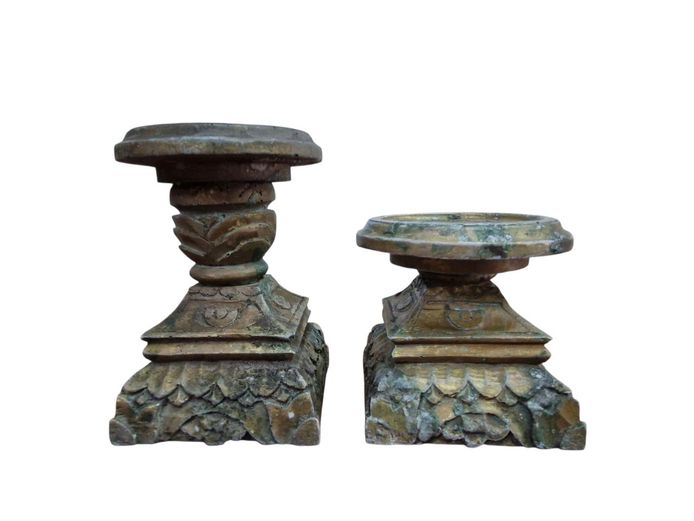 Pair of Distressed Resin Candle Holders