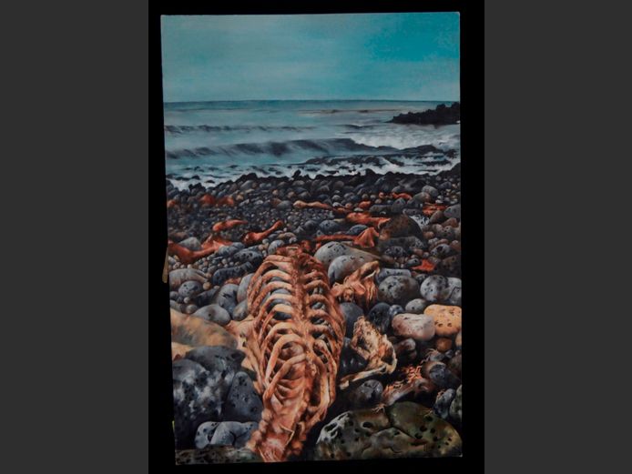 UNFRAMED OIL ON CANVAS "SKELETON COAST", 140 x 91cm