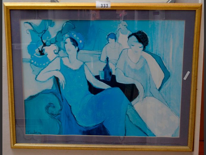 GILT FRAMED & SIGNED PRINT "LADIES", 80 x 59cm
