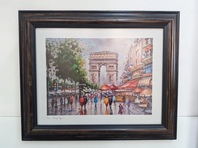 J. Francois Framed Impressionist Lithograph: "Paris - Champs Élysées"