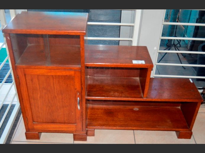 RETRO OAK SINGLE DOOR CABINET WITH BOOKSHELVES ATTACHED, 118 x 30 x 83cm