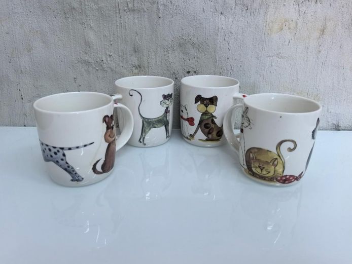 Set of 4 Whimsical Ceramic Mugs