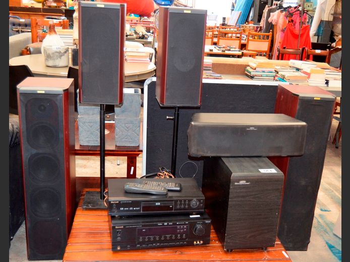 SHERWOOD AC RECEIVER, DVD PLAYER & JAMO ACTIVE SUBWOOFER WITH 5 SURROUND SOUND SPEAKERS [Switch on, Untested further]