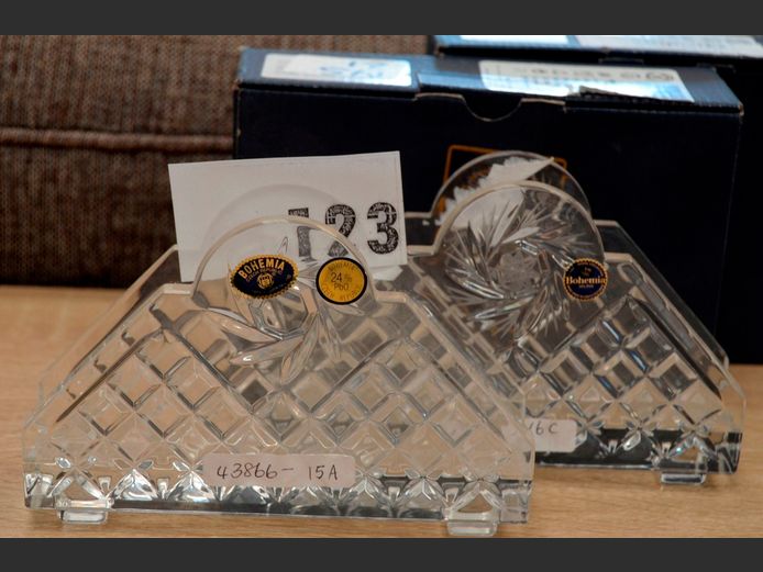 PAIR BOHEMIA CRYSTAL NAPKIN HOLDERS