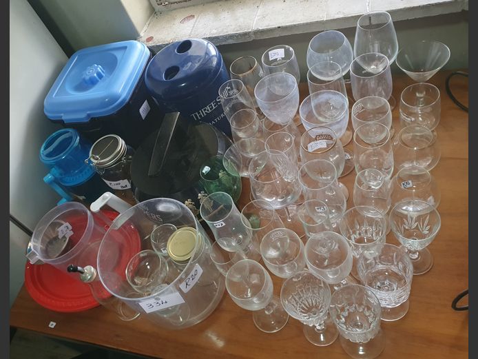 ASSORTED DRINKING GLASSES, ICE BUCKETS, etc