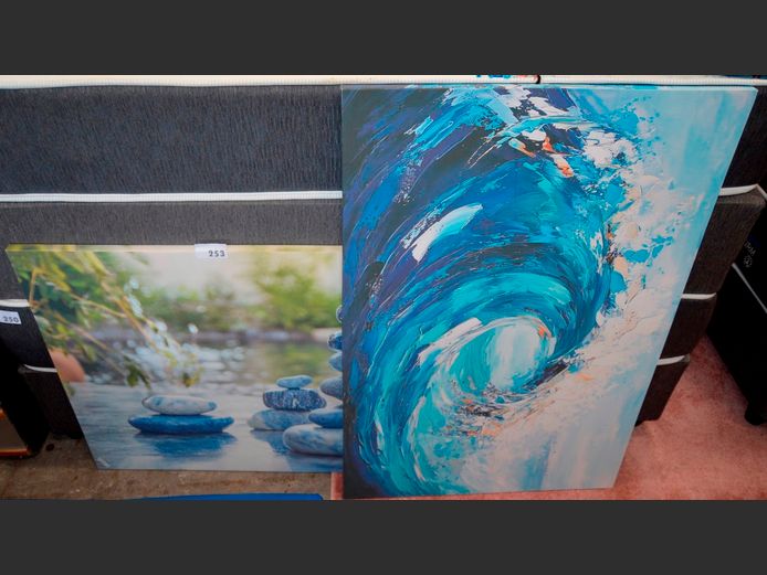 LOT OF 2 PRINTS ON CANVAS: ROCK FORMATIONS & ABSTRACT, 119 x 80cm