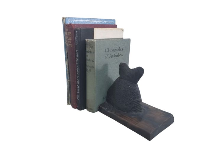 Vintage Books Lot with Wooden Fish Tail Single Bookend