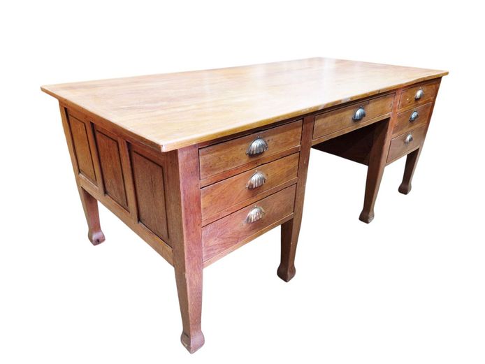 Large Vintage Solid Teak Wood Desk 