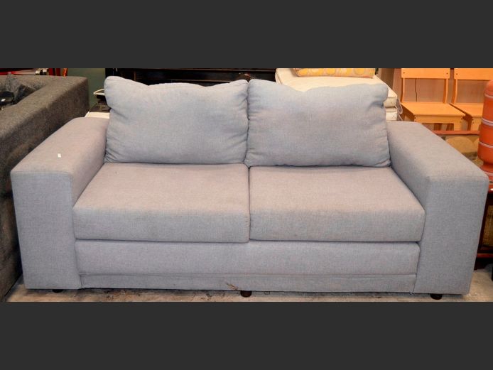 GREY UPHOLSTERED 2-SEATER SLEEPER COUCH, 200 x 95cm [Needs re-covering] [#: 421643720]