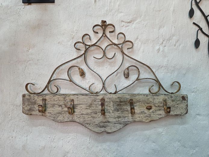 Rustic Metal and Distressed Wood Wall-Mounted Coat Rack