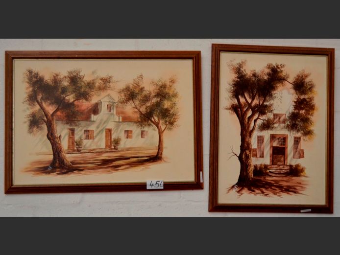 PAIR FRAMED OILS ON BOARD "FARMHOUSE" SIGNED FREY, 75 x 51.5cm x 65 x 46.5cm