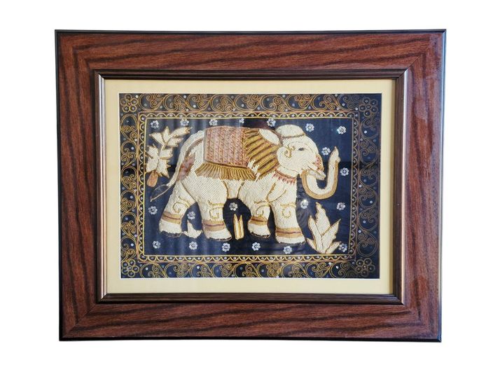Large Embroidered Elephant Beaded Wall Art