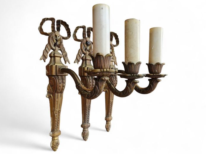 20th Century French 3-Piece Brass Wall Sconce Lights