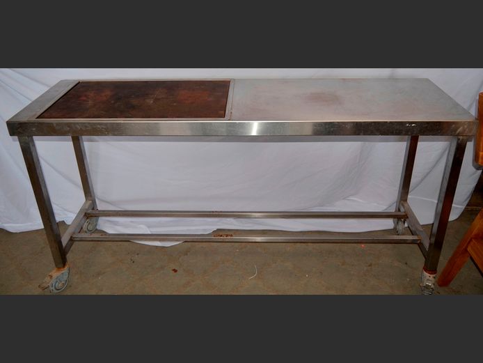 STAINLESS STEEL INDUSTRIAL TABLE ON CASTORS, 180 x 50 x 89cm