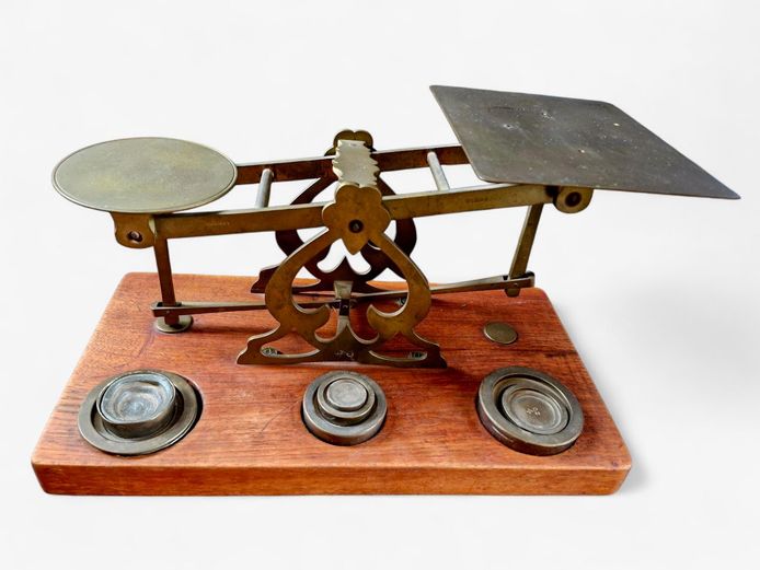 Antique Brass Postal Scale with Weights