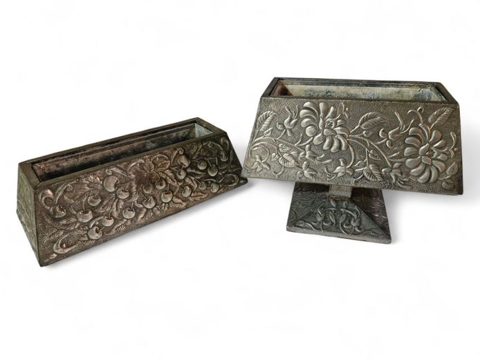 Vintage Embossed Pewter Relief Planters