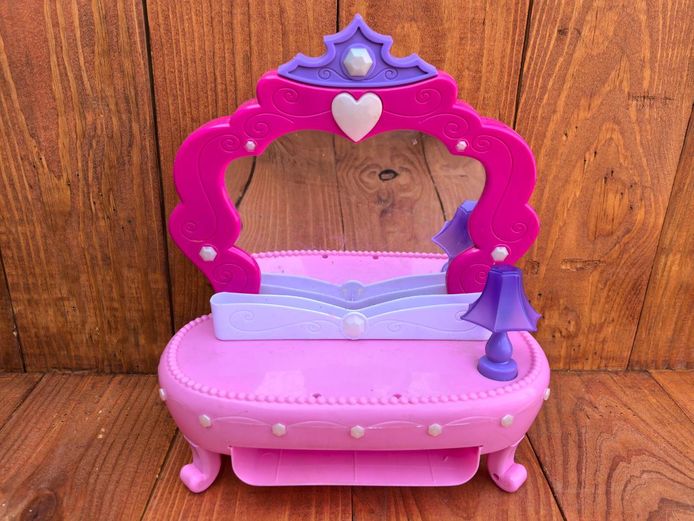 Pink Plastic Toy Vanity Table Dresser with Mirror for Dolls