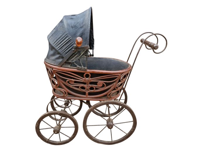 Early 20th Century Wicker, Cane & Metal Doll's Pram