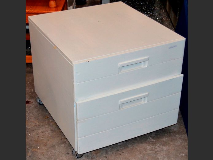 WHITE 2-DRAWER BEDSIDE PEDESTAL, 60 x 55 x 52cm [Needs touching up in places]