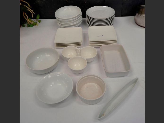WHITE BOWLS, SNACK DISH, SIDE PLATES, etc