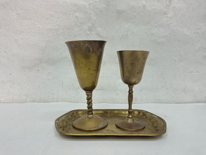 Vintage Brass Goblets with Matching Tray