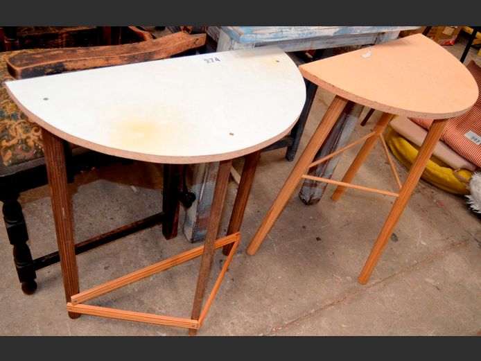 LOT: 2 x HALF MOON DRAPE TABLES, 60 x 30 x 69cm