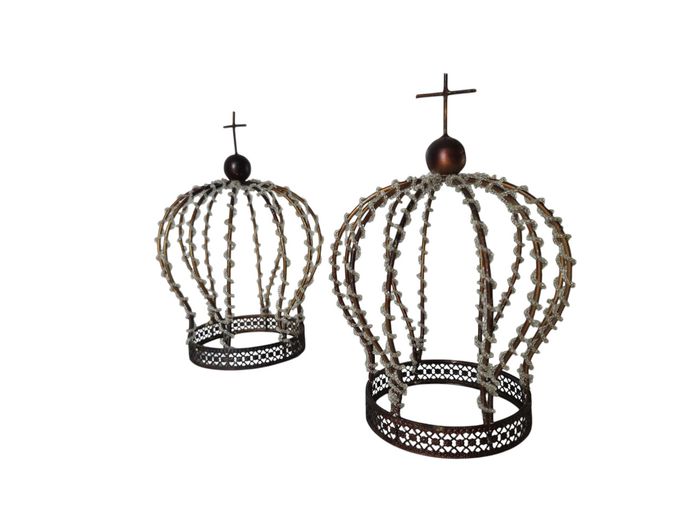 Pair of Vintage French-Style Beaded Wire Santos Reliquary Crowns