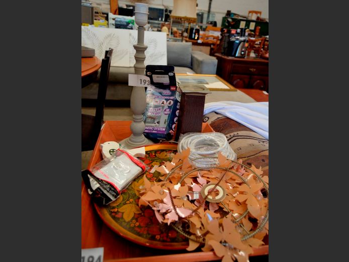 DECORATIVE TRAY, TABLE LAMP [No shade], etc