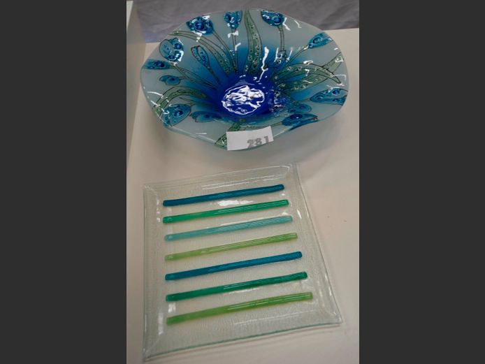 VINTAGE HAND BLOWN GLASS BOWL, 35cm Diameter, & A PLATTER, 25 x 25cm