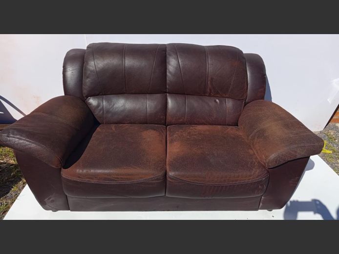 BROWN LEATHER TOUCH 2-SEATER COUCH