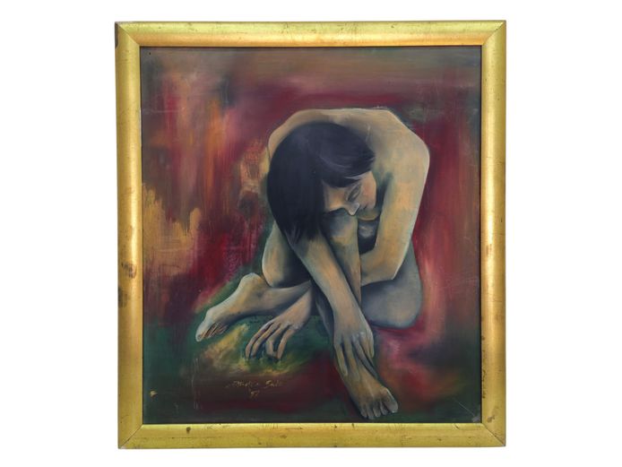 Framed Expressive Nude Oil Painting Signed & Dated 1997