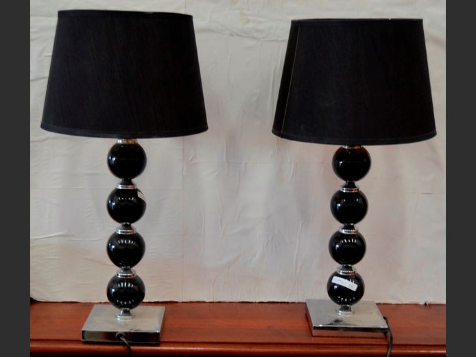 PAIR BLACK BEDSIDE LAMPS WITH SHADES, 51cm High