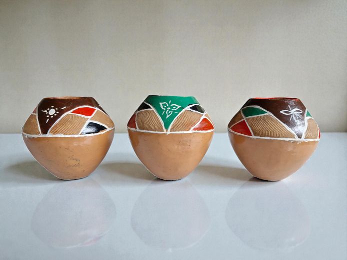 Hand-Painted Terracotta African Clay Pots – Set of 3