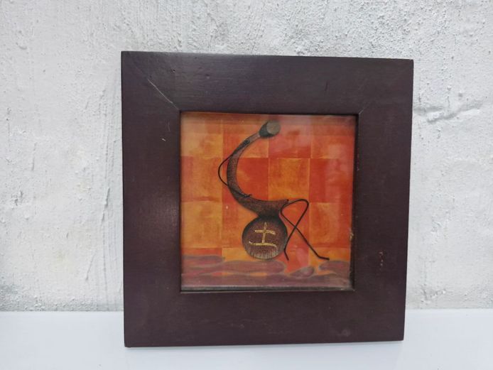 Contemporary Mixed Media & Leather Framed Artwork