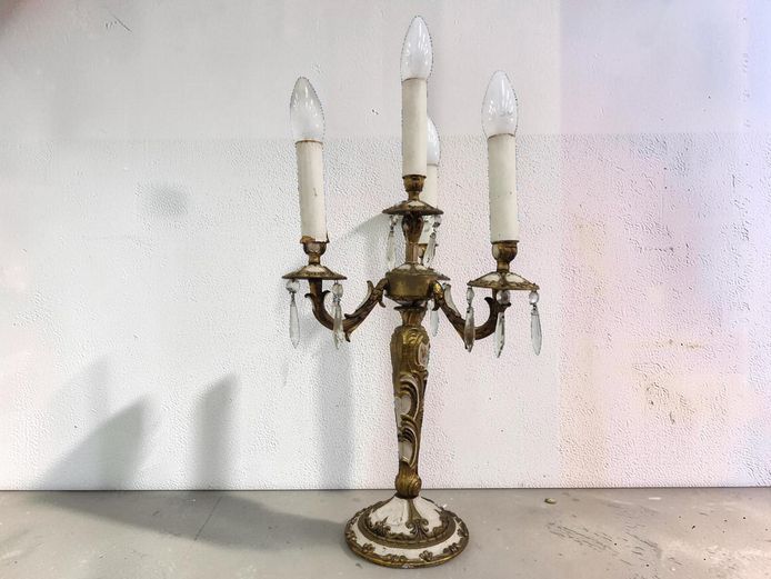 Cast Brass & Enamel Rococo Revival Candelabra Lamp