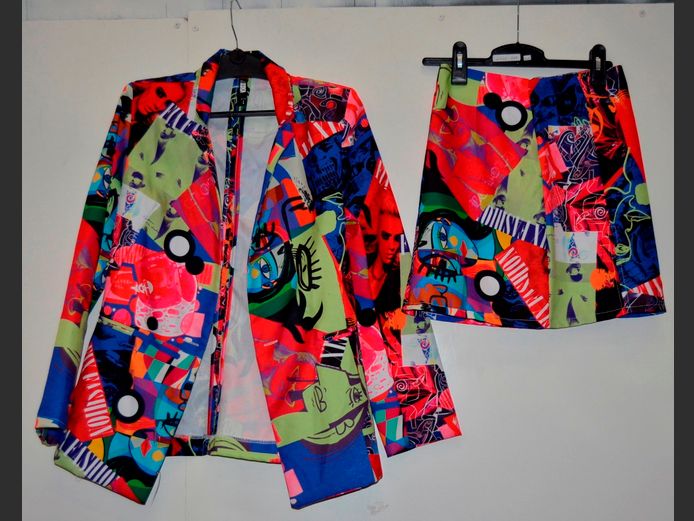 FIX POP ART LADIES JACKET & MINI SKIRT SET [Size 6]