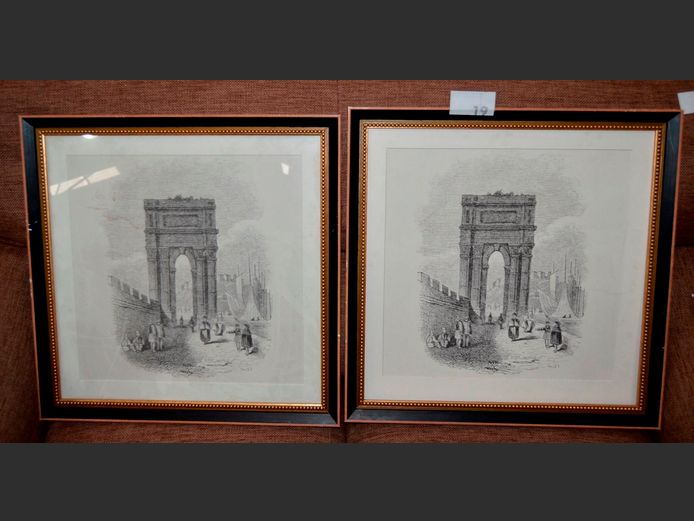 PAIR FRAMED PRINTS "ARCH OF TROJAN IN ANCONA ITALY", 40 x 40cm