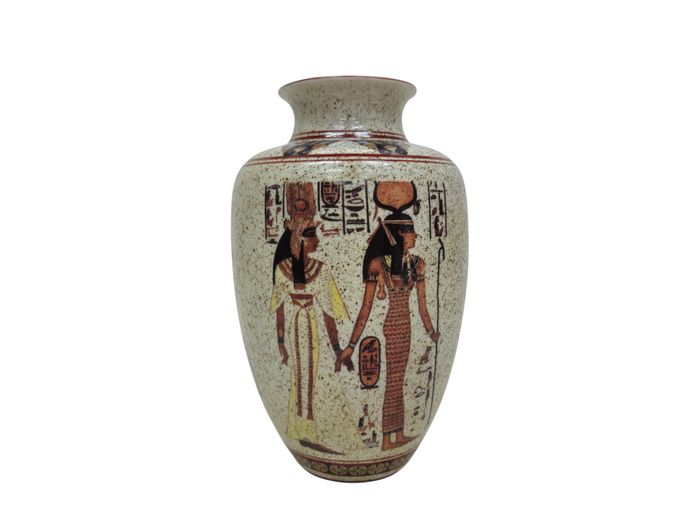 Egyptian Revival Ceramic Vase with Hieroglyphic Imagery