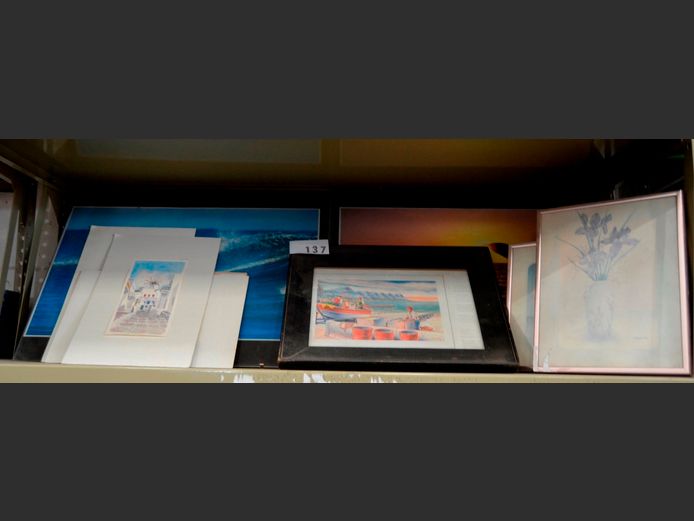 UNFRAMED WATERCOLOURS, FRAMED DOLPHIN PRINTS, etc